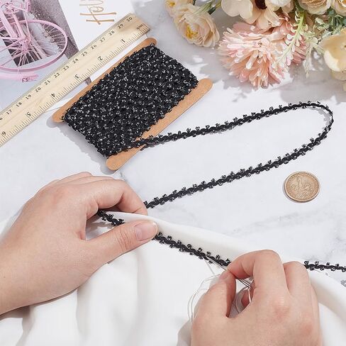 NBEADS 12 Yards Tiny Lace Trim, 1/4 inch Wide Metallic Edge Trims Embellishment Flower Ribbons Braided Lace Trim for DIY Clothes Dress Decoration Sewing Craft Supplies, Gold and Black in Saudi Arabia