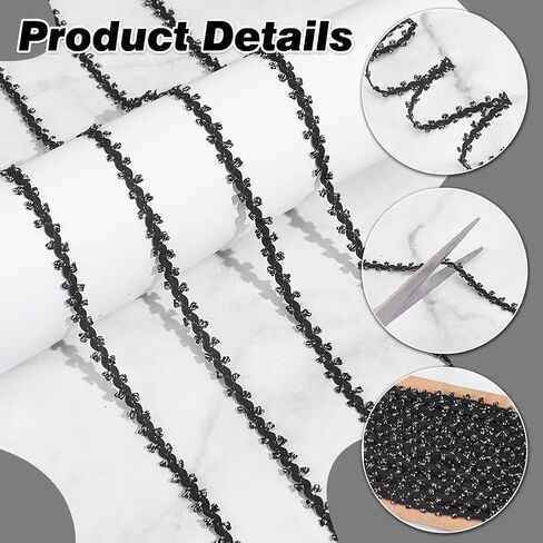 NBEADS 12 Yards Tiny Lace Trim, 1/4 inch Wide Metallic Edge Trims Embellishment Flower Ribbons Braided Lace Trim for DIY Clothes Dress Decoration Sewing Craft Supplies, Gold and Black in Saudi Arabia