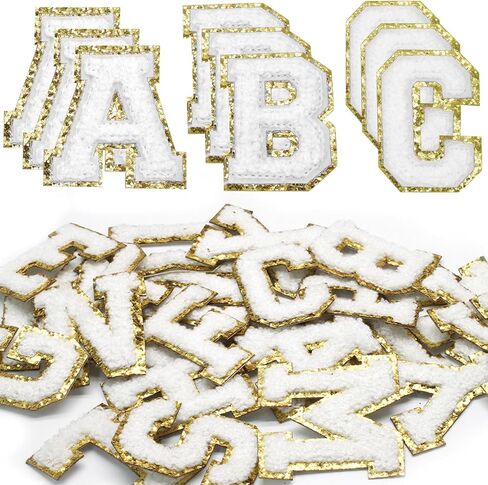 104 PCS CHENILLE LETTER PATCES ، ملصقات رسائل اسكواش 2.2 بوصة ملصقات ملصقات ذاتية أبيض للقبعات والأكياس وأكياس الماكياج وحقائب الظهر in Kuwait