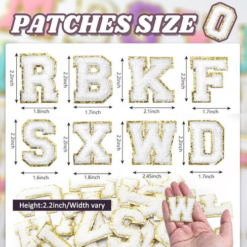 104 PCS CHENILLE LETTER PATCES ، ملصقات رسائل اسكواش 2.2 بوصة ملصقات ملصقات ذاتية أبيض للقبعات والأكياس وأكياس الماكياج وحقائب الظهر in Kuwait