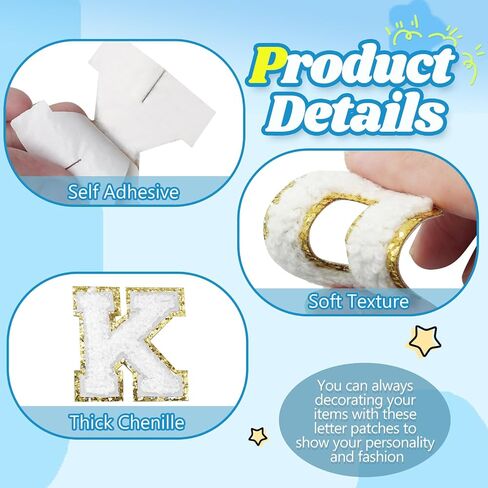 104 PCS CHENILLE LETTER PATCES ، ملصقات رسائل اسكواش 2.2 بوصة ملصقات ملصقات ذاتية أبيض للقبعات والأكياس وأكياس الماكياج وحقائب الظهر in Kuwait