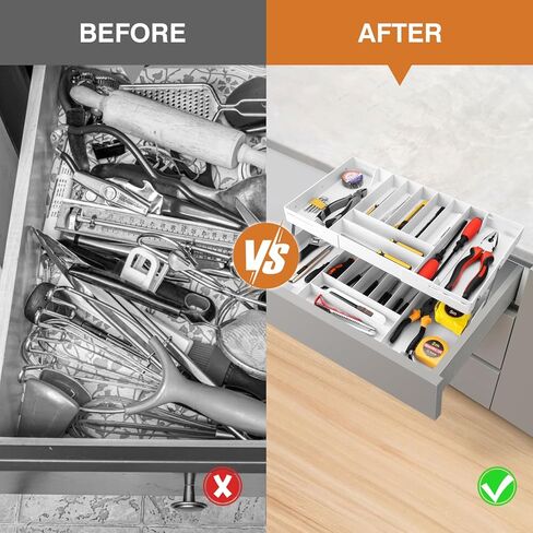 2 Tier Extra Large and High Drawer Organizer, Expandable Smart Drawer Organizer, Desk Organizer for Hardware Tools, Makeup, Jewelry (GRAY) in Kuwait