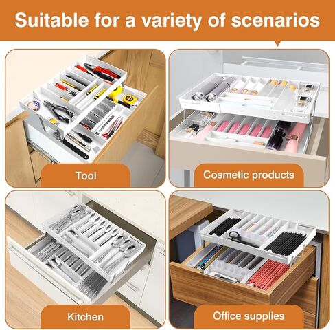 2 Tier Extra Large and High Drawer Organizer, Expandable Smart Drawer Organizer, Desk Organizer for Hardware Tools, Makeup, Jewelry (GRAY) in Kuwait