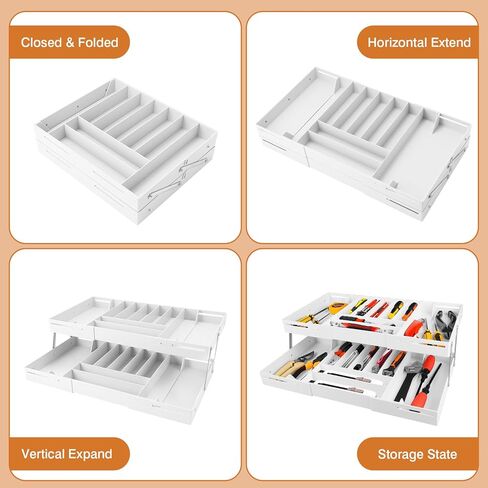 2 Tier Extra Large and High Drawer Organizer, Expandable Smart Drawer Organizer, Desk Organizer for Hardware Tools, Makeup, Jewelry (GRAY) in Kuwait