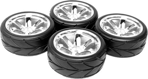 4PCS 64mm RC On Road Rubber Tires and Plastic Plating Wheel Rims Set Replacement Part for 1/10 RC Run-flating Touring Racing Drift Car Tyre(6Spoke-Silver,Offset:6mm) in Saudi Arabia