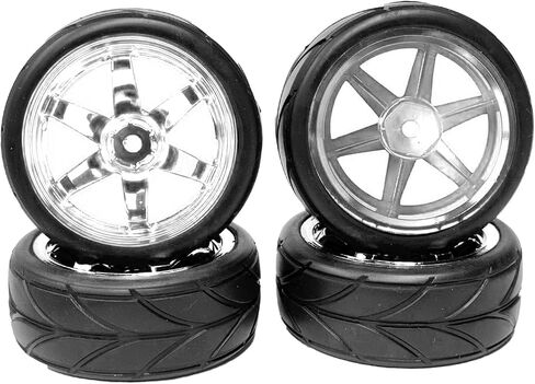 4PCS 64mm RC On Road Rubber Tires and Plastic Plating Wheel Rims Set Replacement Part for 1/10 RC Run-flating Touring Racing Drift Car Tyre(6Spoke-Silver,Offset:6mm) in Saudi Arabia