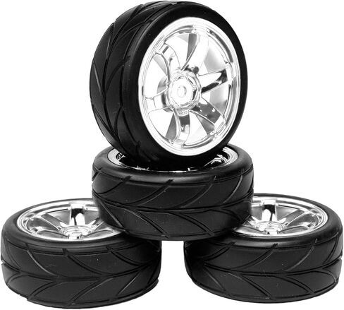 4PCS 64mm RC On Road Rubber Tires and Plastic Plating Wheel Rims Set Replacement Part for 1/10 RC Run-flating Touring Racing Drift Car Tyre(6Spoke-Silver,Offset:6mm) in Saudi Arabia