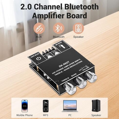 ZK-TB21 Bluetooth Amplifier Board,50W+50W+100W 2.1 Channel Subwoofer Amp Board with Treble and Bass Control,DC 12-24V, Bluetooth and AUX Inputs, DIY Wireless Speakers AMP Board, Password Free in Saudi Arabia