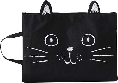 Sun Kea Cute Cat File Folders A4 Size Zippered Canvas Portfolio Document Pocket Students Stationery Organizer Handbag in Saudi Arabia