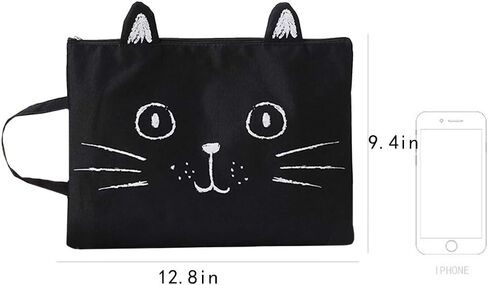 Sun Kea Cute Cat File Folders A4 Size Zippered Canvas Portfolio Document Pocket Students Stationery Organizer Handbag in Saudi Arabia
