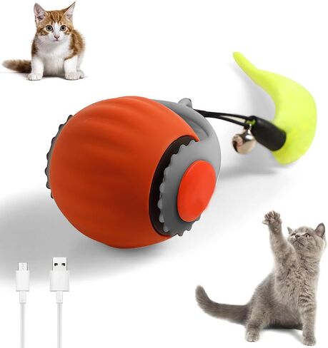 Interactive Cat Toys 3.0 for Indoor Cats, Automatic Moving Smart Ball with USB Rechargeable & Dual Speed Adjustment, Agile Tail Design for Hunting Instincts, Obstacle Avoidance (Orange) in Saudi Arabia