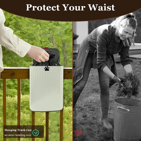 Dog Waste Trash Can Wall Mounted, 2.1Gal Small Outdoor Trash Can with Lid, Hanging on Fence, Dog Poop Bucket with 40 Bags, Inner Waste Bin, White in Saudi Arabia