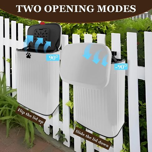 Dog Waste Trash Can Wall Mounted, 2.1Gal Small Outdoor Trash Can with Lid, Hanging on Fence, Dog Poop Bucket with 40 Bags, Inner Waste Bin, White in Saudi Arabia