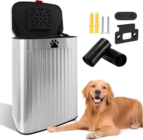 Dog Waste Trash Can Wall Mounted, 2.1Gal Small Outdoor Trash Can with Lid, Hanging on Fence, Dog Poop Bucket with 40 Bags, Inner Waste Bin, White in Kuwait