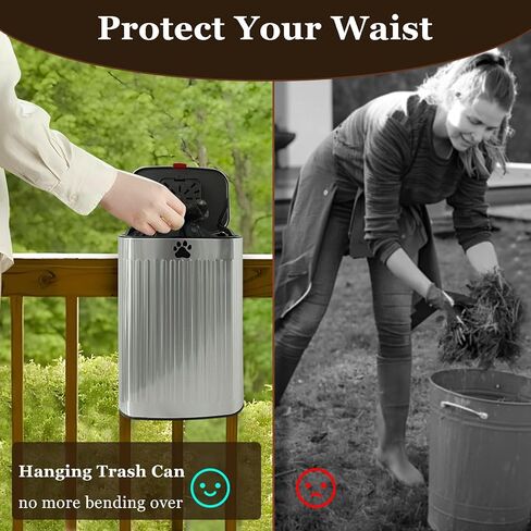 Dog Waste Trash Can Wall Mounted, 2.1Gal Small Outdoor Trash Can with Lid, Hanging on Fence, Dog Poop Bucket with 40 Bags, Inner Waste Bin, White in Kuwait