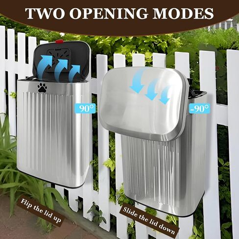 Dog Waste Trash Can Wall Mounted, 2.1Gal Small Outdoor Trash Can with Lid, Hanging on Fence, Dog Poop Bucket with 40 Bags, Inner Waste Bin, White in Kuwait