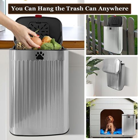 Dog Waste Trash Can Wall Mounted, 2.1Gal Small Outdoor Trash Can with Lid, Hanging on Fence, Dog Poop Bucket with 40 Bags, Inner Waste Bin, White in Kuwait