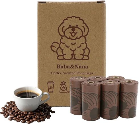 Baba&Nana Dog Poop Bag Rolls, Coffee Scented and Extra Thick Waste Bags, 6 Rolls of 100% Leak Proof Doggie Poop Bags for Scoopers - 90 Count Bags in Saudi Arabia