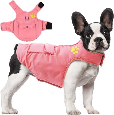 Warm Winter Dog Coat with Harness - Windproof Reflective Turtleneck Fleece Vest for Small, Medium and Large Dogs（Pink，S） in Saudi Arabia