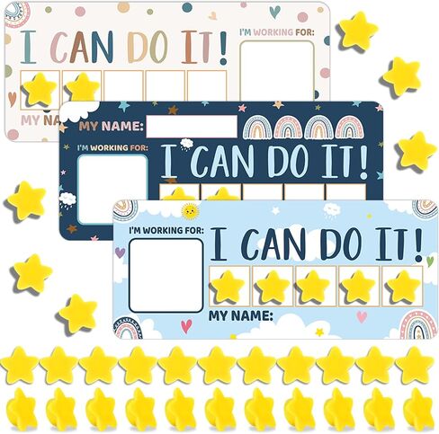 3 Sets Magnetic Rewards Chart for Kids I Can Do It Token Board Boho Rainbow Behavior Chart at Home Positive Star and Customization Goal Box Incentives for Teacher Essentials Elementary Classroom in Saudi Arabia