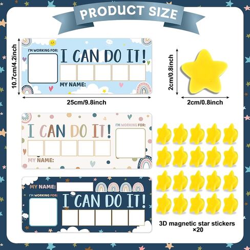 3 Sets Magnetic Rewards Chart for Kids I Can Do It Token Board Boho Rainbow Behavior Chart at Home Positive Star and Customization Goal Box Incentives for Teacher Essentials Elementary Classroom in Saudi Arabia