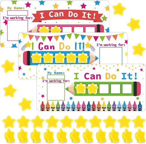 3 Sets Magnetic Rewards Chart for Kids I Can Do It Token Board Boho Rainbow Behavior Chart at Home Positive Star and Customization Goal Box Incentives for Teacher Essentials Elementary Classroom in Saudi Arabia