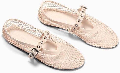 Coutgo Womens Mesh Ballet Flats Mary Jane Fishnet Ballerina Flats Buckle Strap Comfortable Causal Dress Shoes in Kuwait
