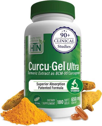 Health Thru Nutrition Curcu-Gel 650mg BCM-95® CurcuGreen Turmeric Curcumin | High Absorption | Healthy Inflammation Response | Clinically Studied | 3rd Party Tested | Non-GMO (Pack of 180) in Saudi Arabia