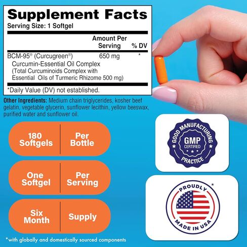 Health Thru Nutrition Curcu-Gel 650mg BCM-95® CurcuGreen Turmeric Curcumin | High Absorption | Healthy Inflammation Response | Clinically Studied | 3rd Party Tested | Non-GMO (Pack of 180) in Saudi Arabia
