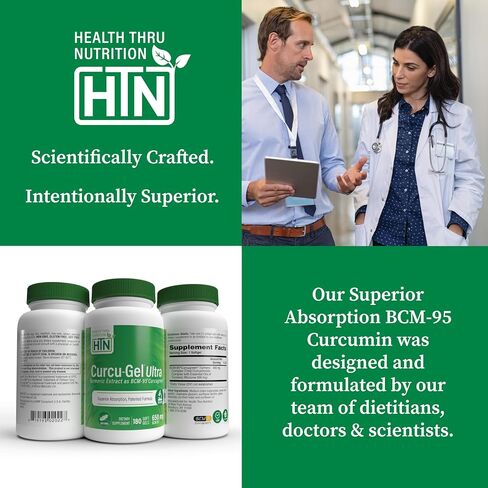 Health Thru Nutrition Curcu-Gel 650mg BCM-95® CurcuGreen Turmeric Curcumin | High Absorption | Healthy Inflammation Response | Clinically Studied | 3rd Party Tested | Non-GMO (Pack of 180) in Saudi Arabia