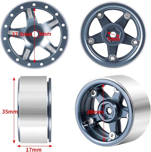 RCLIONS 1.3inch Aluminium Beadlock Wheel Rims 70g for TRX4M SCX24 1/24 1/18 Scale RC Crawler Car Upgrade Parts (Blue) in Kuwait