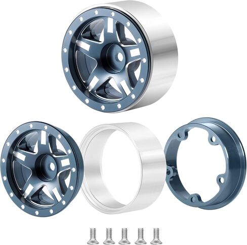 RCLIONS 1.3inch Aluminium Beadlock Wheel Rims 70g for TRX4M SCX24 1/24 1/18 Scale RC Crawler Car Upgrade Parts (Blue) in Kuwait
