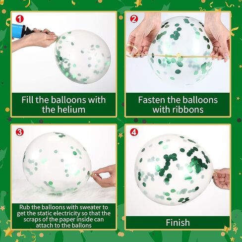 Sratte 60 Pcs 12 Inch Balloons Kit Confetti Latex Metallic Balloons with 2 Rolls Ribbon Party Favor for Memorial Day, Birthdays, Fourth of July, Halloween Decorations(Black, Green, White) in Kuwait