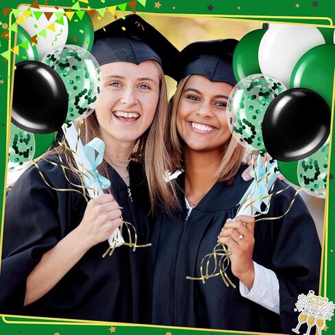 Sratte 60 Pcs 12 Inch Balloons Kit Confetti Latex Metallic Balloons with 2 Rolls Ribbon Party Favor for Memorial Day, Birthdays, Fourth of July, Halloween Decorations(Black, Green, White) in Kuwait