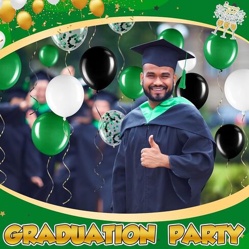 Sratte 60 Pcs 12 Inch Balloons Kit Confetti Latex Metallic Balloons with 2 Rolls Ribbon Party Favor for Memorial Day, Birthdays, Fourth of July, Halloween Decorations(Black, Green, White) in Kuwait