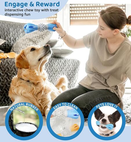Durable Dog Chew Toy, Natural Rubber Treat Dispensing Puzzle Toy for Small & Medium Breeds – Interactive Teething, Training, and Dental Care Toy to Keep Dogs Engaged & Relieve Boredom (Blue) in Kuwait