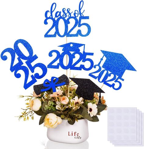 MixTeach 36 Pcs Glitter Graduation Centerpieces for Tables, 2025 Graduation Party Centerpiece Stick Double-Sided Class of 2025 Table Topper for 2025 Party Decoration Supplies (Silver) in Saudi Arabia