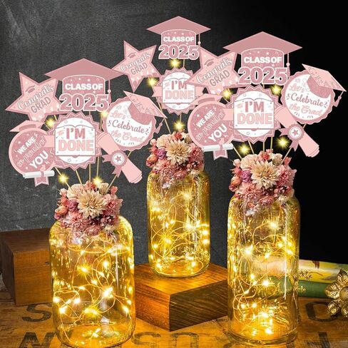 36Pcs Pink White Graduation Centerpieces for Tables 2025 with Lights Graduation Party Centerpieces Graduation Decorations Class of 2025 Graduation Table Decorations 2025 Graduation Party Decorations in Kuwait