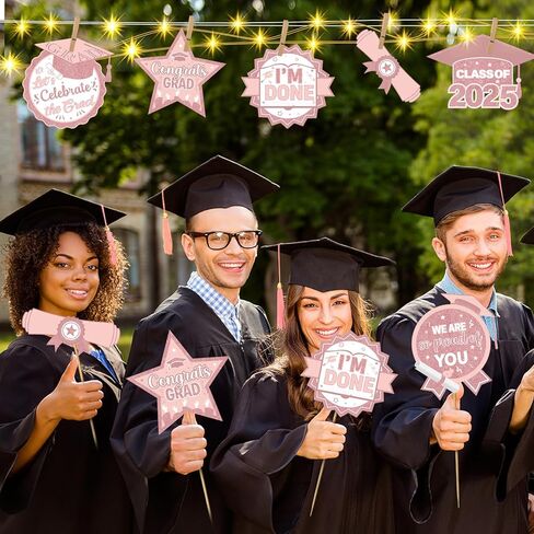 36Pcs Pink White Graduation Centerpieces for Tables 2025 with Lights Graduation Party Centerpieces Graduation Decorations Class of 2025 Graduation Table Decorations 2025 Graduation Party Decorations in Kuwait