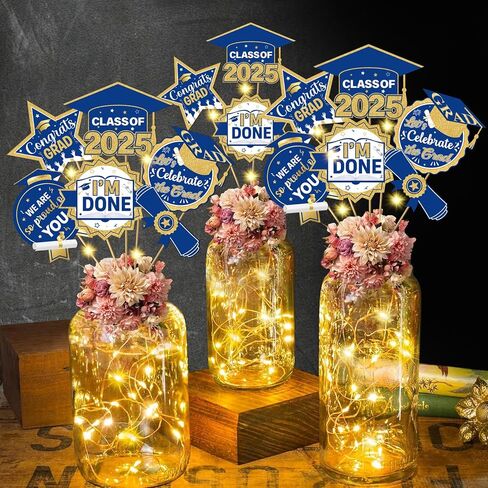 36Pcs Pink White Graduation Centerpieces for Tables 2025 with Lights Graduation Party Centerpieces Graduation Decorations Class of 2025 Graduation Table Decorations 2025 Graduation Party Decorations in Kuwait