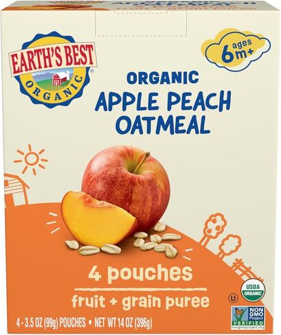 Earth's Best Organic Baby Food Pouches, Stage 2 Wholesome Breakfast Puree for Babies 6 Months and Older, Organic Banana Blueberry Flax and Oat Puree, 4 oz Resealable Pouch (Pack of 16) in Saudi Arabia