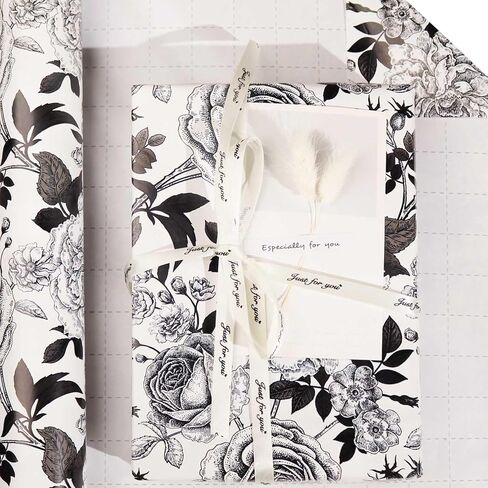 yxtii kraft floral leving paper ، لف هدية مع خطوط مقطوعة ، تصميم أزهار أسود عتيقة لعيد الميلاد ، الزفاف ، عيد الحب ، عيد الميلاد ، دش الزفاف ، دش الطفل ، 17 بوصة × 9.8 قدم ، لفة صغيرة in Kuwait