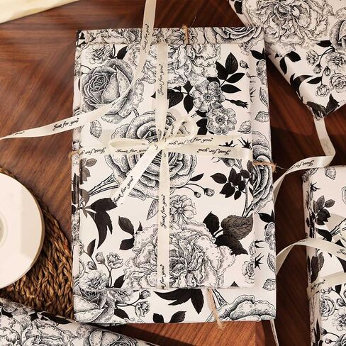 yxtii kraft floral leving paper ، لف هدية مع خطوط مقطوعة ، تصميم أزهار أسود عتيقة لعيد الميلاد ، الزفاف ، عيد الحب ، عيد الميلاد ، دش الزفاف ، دش الطفل ، 17 بوصة × 9.8 قدم ، لفة صغيرة in Kuwait