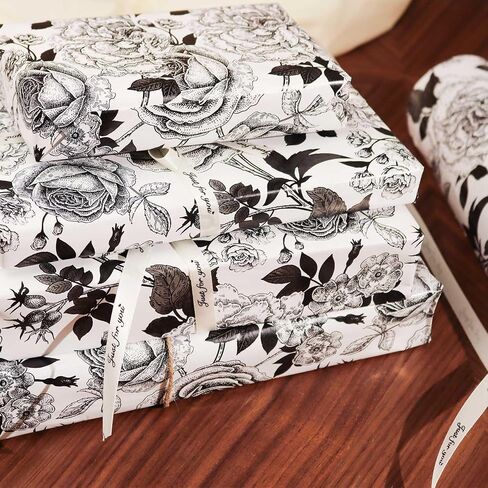 yxtii kraft floral leving paper ، لف هدية مع خطوط مقطوعة ، تصميم أزهار أسود عتيقة لعيد الميلاد ، الزفاف ، عيد الحب ، عيد الميلاد ، دش الزفاف ، دش الطفل ، 17 بوصة × 9.8 قدم ، لفة صغيرة in Kuwait