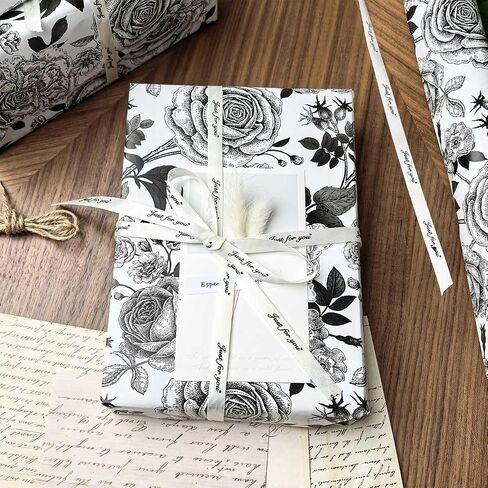 yxtii kraft floral leving paper ، لف هدية مع خطوط مقطوعة ، تصميم أزهار أسود عتيقة لعيد الميلاد ، الزفاف ، عيد الحب ، عيد الميلاد ، دش الزفاف ، دش الطفل ، 17 بوصة × 9.8 قدم ، لفة صغيرة in Kuwait