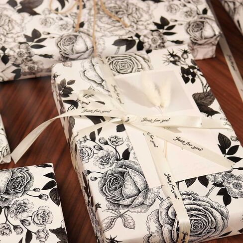 yxtii kraft floral leving paper ، لف هدية مع خطوط مقطوعة ، تصميم أزهار أسود عتيقة لعيد الميلاد ، الزفاف ، عيد الحب ، عيد الميلاد ، دش الزفاف ، دش الطفل ، 17 بوصة × 9.8 قدم ، لفة صغيرة in Kuwait