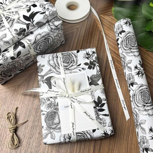 yxtii kraft floral leving paper ، لف هدية مع خطوط مقطوعة ، تصميم أزهار أسود عتيقة لعيد الميلاد ، الزفاف ، عيد الحب ، عيد الميلاد ، دش الزفاف ، دش الطفل ، 17 بوصة × 9.8 قدم ، لفة صغيرة in Kuwait