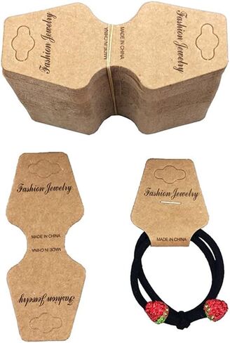 AKOAK 100 Pcs Necklace Display Card 10.7 x 4.5 cm Hangtag Rubber Band Headwear Packaging Card Paper Brown Kraft Paper Necklace Card Holder Jewelry Display Card Bracelet Hair Ring Jewelry Label (A-03) in Saudi Arabia