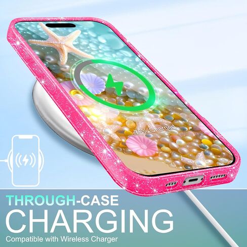 حافظة لهاتف iPhone 16 Plus، [جليتر شفاف] 16 Plus حافظة هاتف [مع 1X واقي شاشة من الزجاج المقوى] حافظة هاتف لامعة لطيفة مضادة للصدمات وغطاء سيليكون ناعم ونحيف (وردي فاقع) in Saudi Arabia