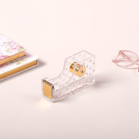Laura Ashley Heirloom Cottage Tape Dispenser – 5" Floral Acrylic & Gold Desktop Tape Holder – Stylish Aesthetic Office Supply for Home & Work – Heavy-Duty Cutter with Gift-Ready Packaging in Kuwait